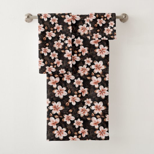 Zwart Blush Roze Rose Goud Bloemen Bad Handdoek (Insitu)