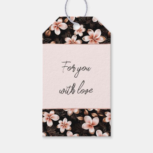 Zwart Blush Roze Rose Goud Bloemen Cadeaulabel (Voorkant)