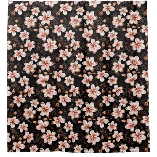 Zwart Blush Roze Rose Goud Bloemen Douchegordijn (Voorkant)