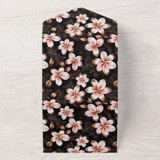 Zwart Blush Roze Rose Goud Bloemen Huwelijk All In One Uitnodiging (Buitenkant)