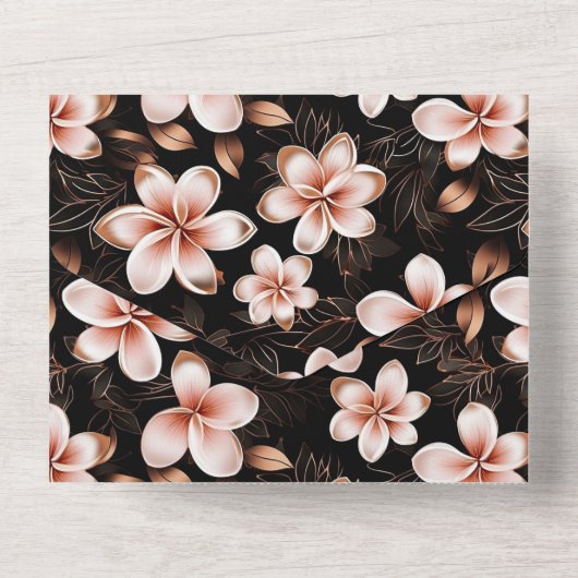 Zwart Blush Roze Rose Goud Bloemen Huwelijk All In One Uitnodiging (Achterkant)