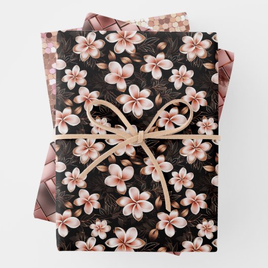 Zwart Blush Roze Rose Goud Bloemen Inpakpapier Vel (In situ)