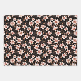 Zwart Blush Roze Rose Goud Bloemen Inpakpapier Vel
