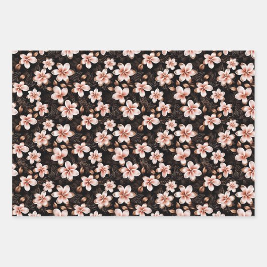 Zwart Blush Roze Rose Goud Bloemen Inpakpapier Vel (Voorkant)