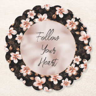 Zwart Blush Roze Rose Goud Bloemen Kartonnen Onderzetters