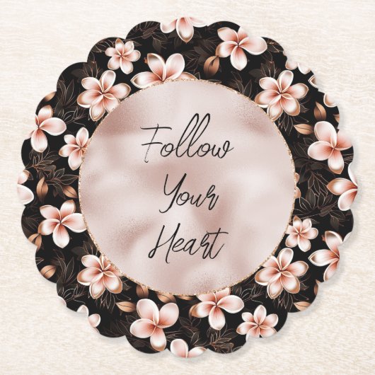 Zwart Blush Roze Rose Goud Bloemen Kartonnen Onderzetters (Voorkant)