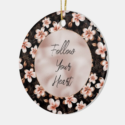 Zwart Blush Roze Rose Goud Bloemen Keramisch Ornament (Links)