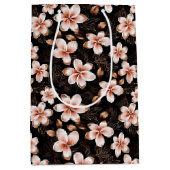 Zwart Blush Roze Rose Goud Bloemen Medium Cadeauzakje (Voorkant)