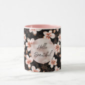 Zwart Blush Roze Rose Goud Bloemen Mok (Midden)