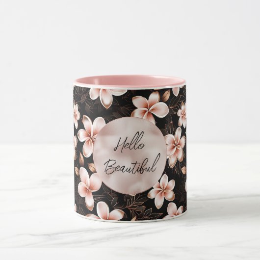 Zwart Blush Roze Rose Goud Bloemen Mok (Midden)