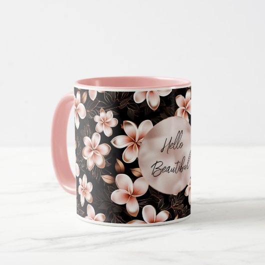 Zwart Blush Roze Rose Goud Bloemen Mok (Voorkant links)