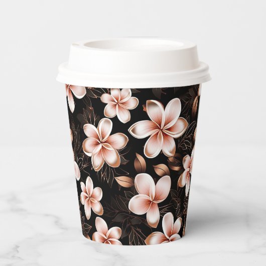 Zwart Blush Roze Rose Goud Bloemen Papieren Bekers (Achterkant)