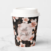 Zwart Blush Roze Rose Goud Bloemen Papieren Bekers (Voorkant)