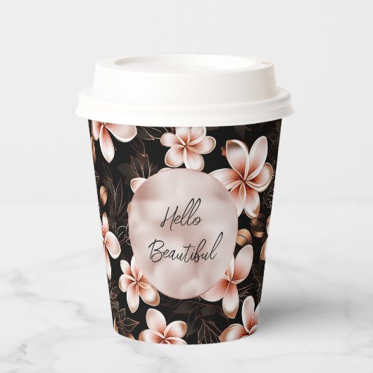 Zwart Blush Roze Rose Goud Bloemen Papieren Bekers (Voorkant)