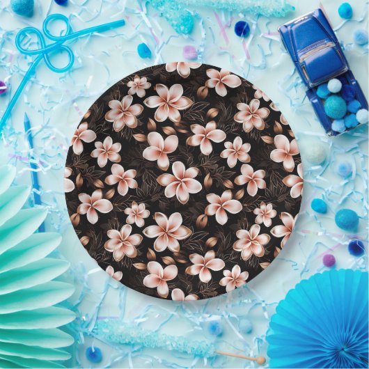 Zwart Blush Roze Rose Goud Bloemen Papieren Bordje (Feest)