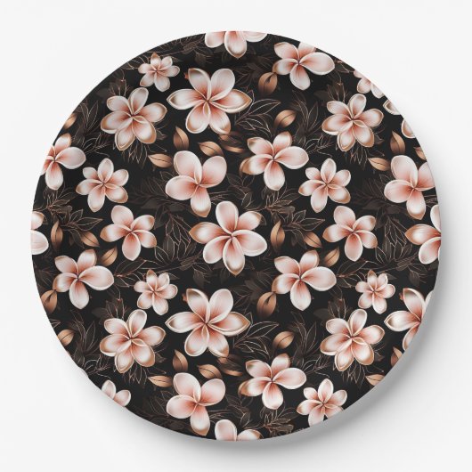 Zwart Blush Roze Rose Goud Bloemen Papieren Bordje (Voorkant)