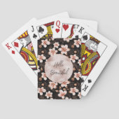 Zwart Blush Roze Rose Goud Bloemen Pokerkaarten (Achterkant)