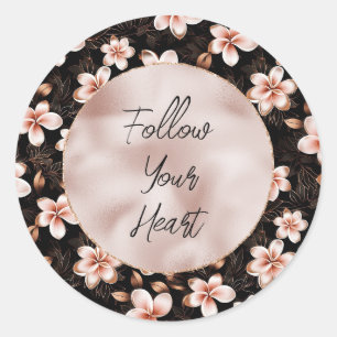 Zwart Blush Roze Rose Goud Bloemen Ronde Sticker