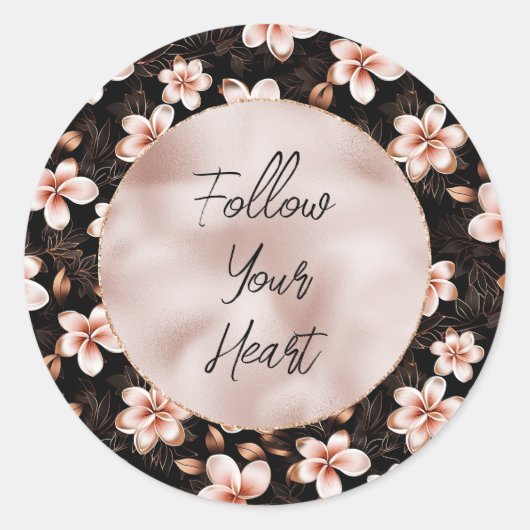 Zwart Blush Roze Rose Goud Bloemen Ronde Sticker (Voorkant)