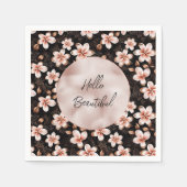 Zwart Blush Roze Rose Goud Bloemen Servet (Voorkant)