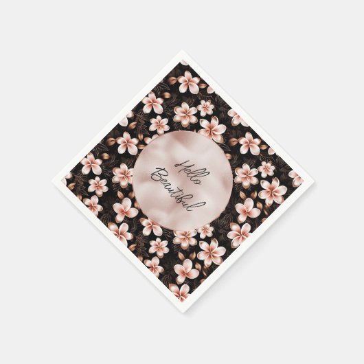 Zwart Blush Roze Rose Goud Bloemen Servet (Hoek)