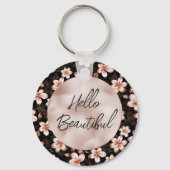 Zwart Blush Roze Rose Goud Bloemen Sleutelhanger (Voorkant)