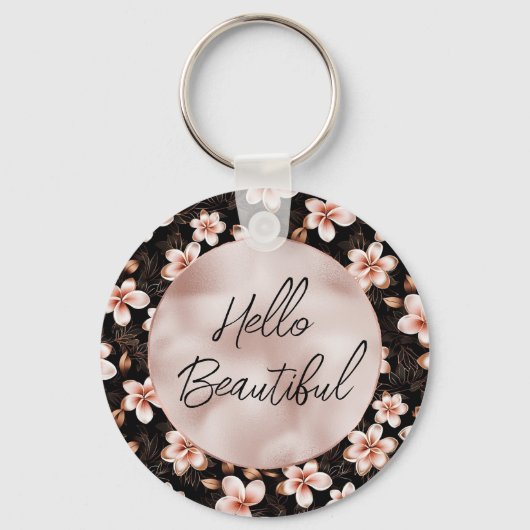 Zwart Blush Roze Rose Goud Bloemen Sleutelhanger (Voorkant)