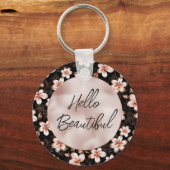 Zwart Blush Roze Rose Goud Bloemen Sleutelhanger (Voorkant)