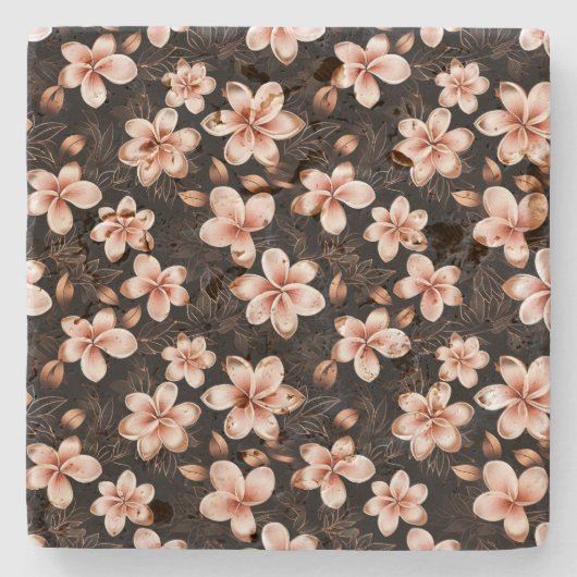 Zwart Blush Roze Rose Goud Bloemen Stenen Onderzetter (Voorkant)