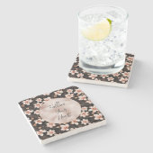 Zwart Blush Roze Rose Goud Bloemen Stenen Onderzetter (Zijkant)