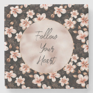 Zwart Blush Roze Rose Goud Bloemen Stenen Onderzetter