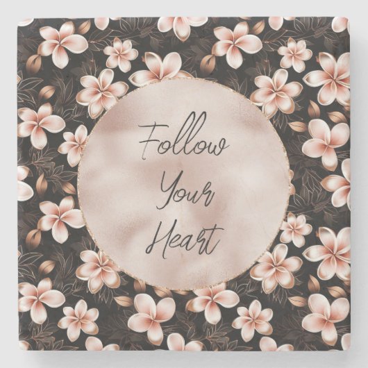 Zwart Blush Roze Rose Goud Bloemen Stenen Onderzetter (Voorkant)