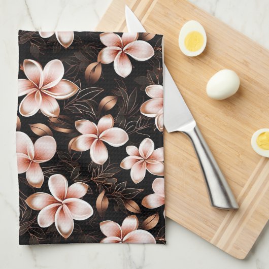 Zwart Blush Roze Rose Goud Bloemen Theedoek (Quarter Fold)