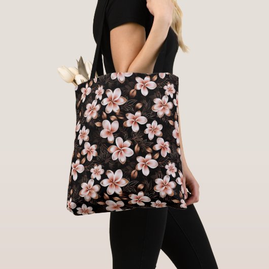 Zwart Blush Roze Rose Goud Bloemen Tote Bag (Dichtbij)