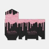 Zwart Blush Roze Sparkle Glitter Drips Verjaardag Bedankdoosjes (Uitgevouwen)