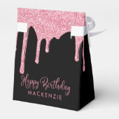 Zwart Blush Roze Sparkle Glitter Drips Verjaardag Bedankdoosjes (Achterkant)