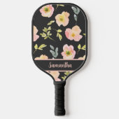 Zwart Blush Roze Waterverf Bloemen Naam Pickleball Paddle (Voorkant)