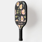 Zwart Blush Roze Waterverf Bloemen Naam Pickleball Paddle (Links)