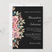 Zwart Blush Waterverf Floral Foliage Bruiloft Kaart (Voorkant)