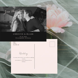 Zwart & Blush Z/W Foto Save the Date Postkaart