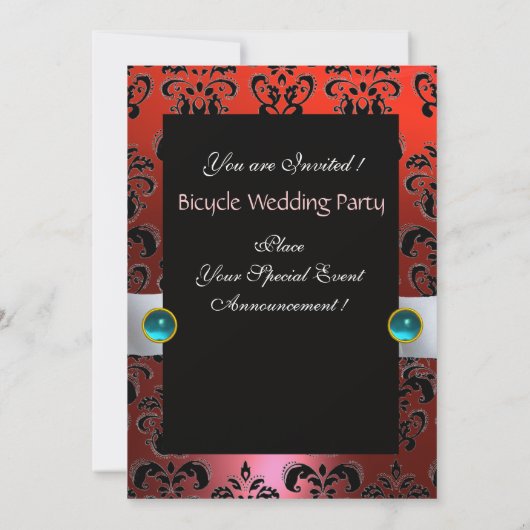 ZWART BLUW ROOD FIETS TROUW DAMAST MONOGRAM KAART (Achterkant)