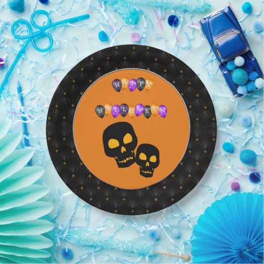 Zwart Boarder Zwarte Schedel Gelukkige Halloween B Papieren Bordje (Feest)