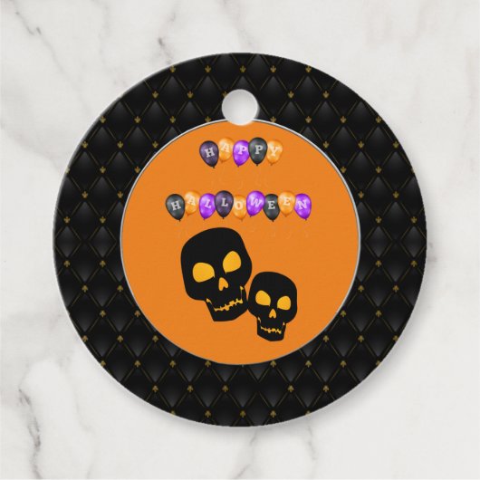 Zwart Boarder Zwarte Schedels Gelukkig Halloween B Bedankjes Labels (Voorkant)