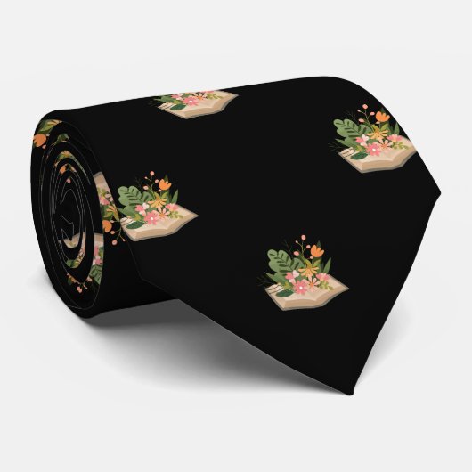 Zwart boek en bloemen Werken en Afstuderen Gift Stropdas (Opgerold)