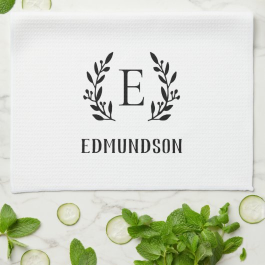 Zwart boerenfiliaal monogram | Bewerkbare kleuren Theedoek (Gevouwen)