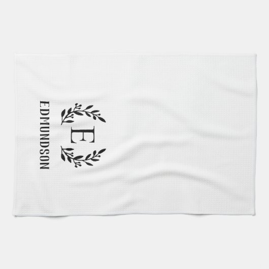 Zwart boerenfiliaal monogram | Bewerkbare kleuren Theedoek (Horizontaal)
