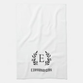 Zwart boerenfiliaal monogram | Bewerkbare kleuren Theedoek (Verticaal)