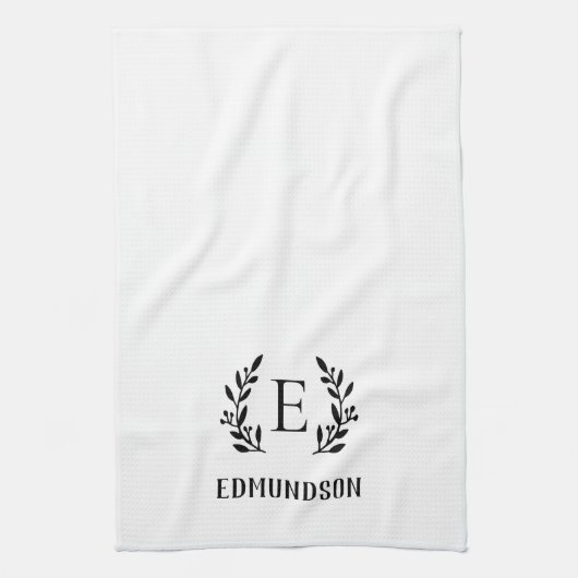 Zwart boerenfiliaal monogram | Bewerkbare kleuren Theedoek (Verticaal)
