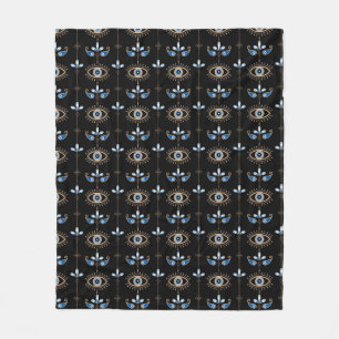 Zwart bohemien retro kwaadaardig oog patroon fleece deken