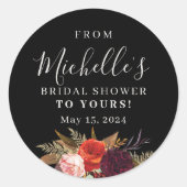 Zwart Boho Bloemen Vrijgezellenfeest Ronde Sticker (Voorkant)